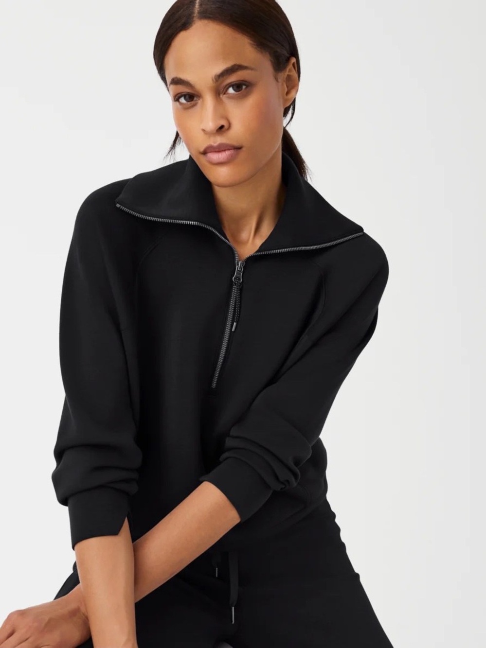 Spanx Air Essentials Black Half-Zip Pullover